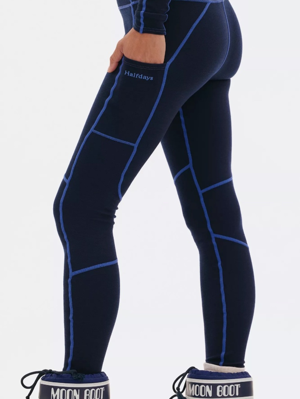 Halfdays Women’s Hallie Merino Wool BaseLayer Leggings Navy Blue NWT Size L & XL
